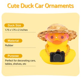 wonuu Car Decorations Rubber Ducks, Dashboard Rubber Ducky for Car Ornament Cute Duck with Straw Hat, Necklace, Mini Camera Pink Heart Glasses