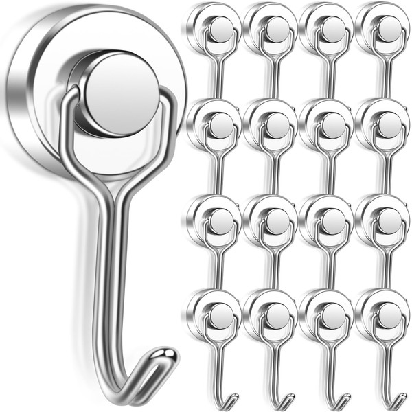 Pack of 16 Magnetic Hooks 15 KG Pull, Neodymium Magnetic