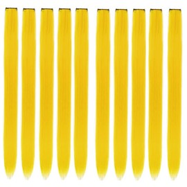 Hair Extension Clips 10pcs in Yellow 20 Inch Straight Hair Synthetic Fiber Hairpieces for Party