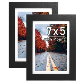 Zueyunstoo 7x5 Picture Frames, Pack of 2 Black 7x5 Photo Frames, 5x7 Frame with mount, Wall Mounted and Freestanding