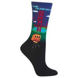 Hot Sox womens Travel Series Novelty Fashion Casual Crew Socks Hosiery, Golden Gate Bridge (Dark Blue), 4 10 US