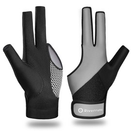 Riverruns Billiard Pool Glove for Left Hand 3 Finger, Snooker Cue Sport Glove for Men Women, Gray, M/L