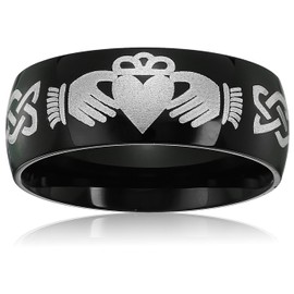 Crucible Jewelry Mens Black IP Stainless Steel Claddagh Ring Wedding Band (8 mm), Size 7