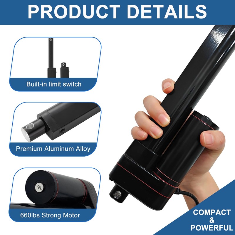 JQDML 14 Inch 14" Stroke Linear Actuator 12V with Mounting