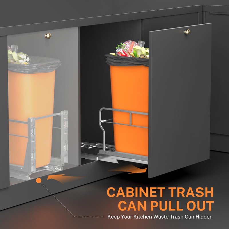 YJHome Pull Out Trash Can Under Cabinet with Soft-Close Slides,