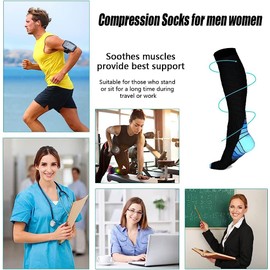 Qimiao 3 Pairs Sport Compression Socks for Men & Women (20-30 mmHg), Long Stockings for Running, Ski, Flight, Sports, Travel (CA/US, Alpha, Large, X-Large, Regular, Regular, 3 Colors)