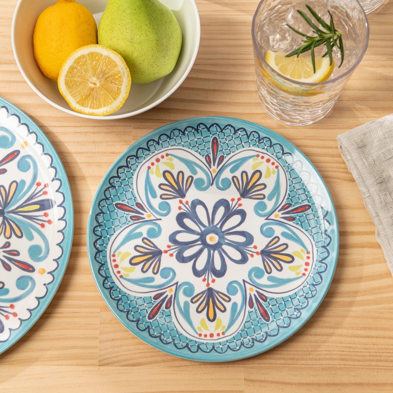 Bzyoo 12-Piece Melamine Dinnerware Set - Madallion | Lightweight, Durable,