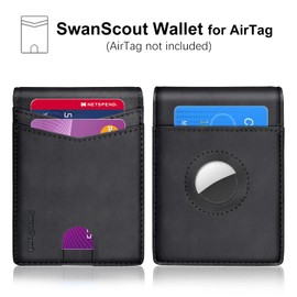 SwanScout Wallet for AirTag, Money Clip Version, RFID Blocking Genuine Leather Bifold Wallet with Gift Box