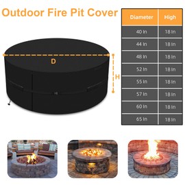 Fire Pit Cover, 55 Inch Outdoor Patio Round Built in Stone Fire Pit Cover, Heavy Duty 600D Quality Oxford Cloth fire Pit Cover, for In Ground Fire pit, Outdoor rain, Snow, Wind, UV (55 Inch)