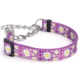 Serijoars Martingale Collar for Dogs Medium Large, Girl Dog Collars with Adjustable Soft Nylon and Special Daisy Floral Design, Training No Slip Dog Collar (Purple, M)