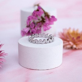 Tuscany Silver Rhodium Plated Sterling Silver Ring with Alternating CZ Stones