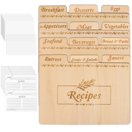 Recipe Card Dividers Tabs Kit Includes 12P Real Wood Index Card Dividers, 50P Recipe Cards & 100P Card Protectors, 4 x 6 in Recipe Box Dividers for Kitchen Organize-Coldairsoap