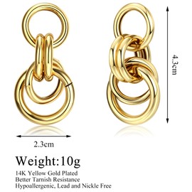 Dochais Gold Hoop Earrings, Vintage Twisted Knitted Earrings, Women's Dangle Earrings, 925 Silver Earrings, Hypoallergenic Earrings Made of Brass, 14K Gold-Plated Earrings, Brass