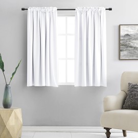 DONREN 48 Inches Long Pure White Half Blackout Curtains for Cafe Bathroom,Easy-Care Thermal Insulated Rod Pocket Room Darkening Draperies/Drapes,W 52 x L 48,2 Panels