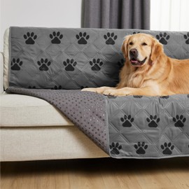 Gorilla Grip Waterproof Dog Bed Cover 68x82, Pet Blanket for Furniture, Sofa, Couch, Crate, Car, Sofa Throw Essential for Cats and Dogs, Tear and Slip Resistant Leakproof Cushion Cover, Gray Black Paw
