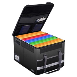 Fireproof Document Box with Lock – file organizer & fireproof document bag with Zipper, Pockets & Portable Handle – Collapsible File Storage for Legal/Letter Folders – Black (15.5 × 12.2 × 10in)