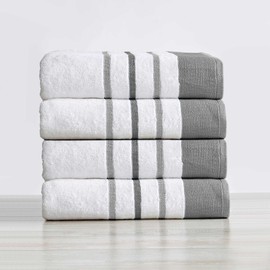 Decorative Bath Towel Set - Combed Cotton 4 Pack 54x27 Bath Towel Set - Luxurious, Ultra-Soft, Durable Towels for Bathroom Decor (Dark Grey/Light Grey)