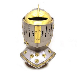 Medieval Warrior Golden Knight Closed Helmet - Knights Nobility European Armor 15" Full Size