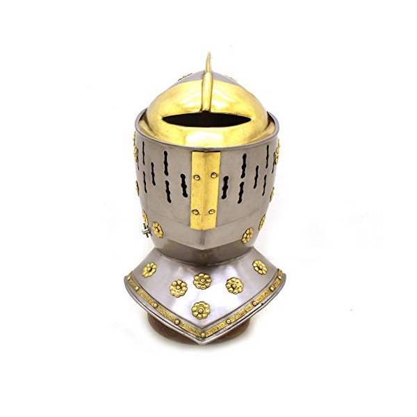 Medieval Warrior Golden Knight Closed Helmet - Knights Nobility European