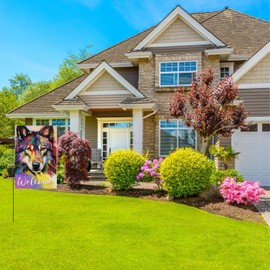 TopPacific Wolf Welcome Garden Flag 12x18 In Spring Watercolor Animal Garden Flag, Summer Yard Flag, Seasonal Outdoor Small Decor Double Sided For Garden Decor Home Decor(6731)