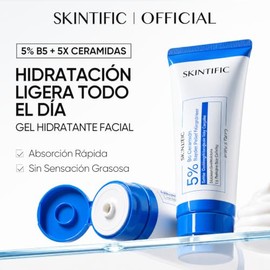 SKINTIFIC Crema Hidratante Facial 5% B5 + 5X Ceramidas, Gel Ligero con Ácido Hialurónico 4D y Centella Asiática, para Piel Sensible, Mixta, Grasa y Se
