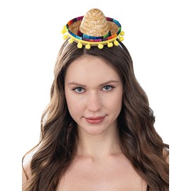 Lastclream Cinco De Mayo Sombrero Hats for Women Mexican Mini Sombrero Headband Party Decorations Accessories Headwear (Straw)