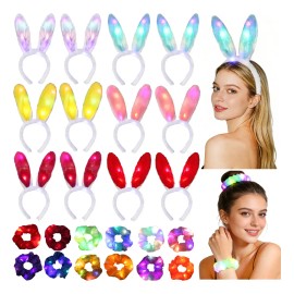 24 Pzas Diadema Orejas Peluche Conejo Led Luz