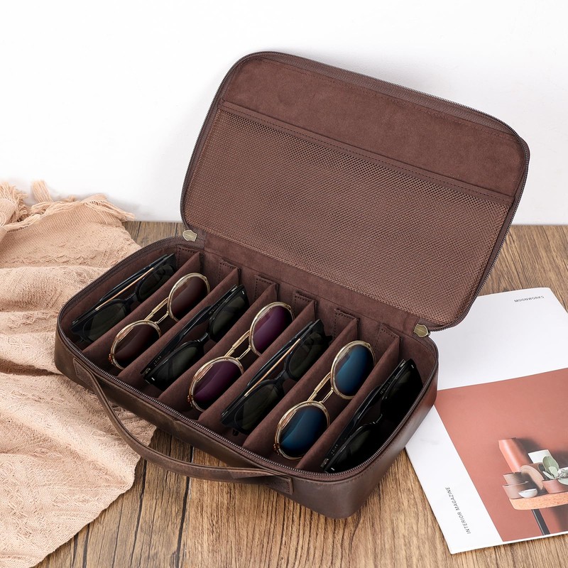 Polare Full Grain Leather Travel Sunglasses Organizer Case, Multiple Pairs