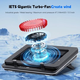IETS GT600 Laptop Cooling Pad Equipped Gigantic Turbo-Fan（5.5inch Diameter）,Sealed Foam for Rapid Cooling Gaming Laptop,14.1-19.3 inch Laptop Cooler with Adjustable Brackets,Dust Filter,Touch Start