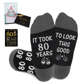 Juesly 80th Birthday Gifts for Men, Socks with 3D Pop Up Greeting Card and 80th Poster Anniversary Card, 80 Year Old Gifts for Men