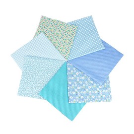 7 Pieces Blue Floral Fabric Bundles for Sewing,25cm Square Cotton Fabric for Quilting