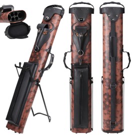 elraxw 2x4 Hard Pool Cue Case with Stand 2B4S Pool Stick Case for Cue Sticks Premium Billiards Cue Case with 3 Billiards Accessories Pocket, Holds 2 Cue Butt and 4 Cue Shaft (Red & Black)