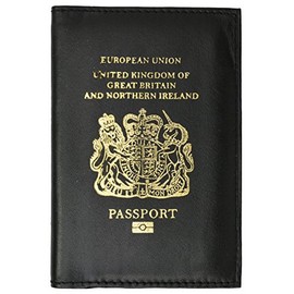 United Kingdom Passport Wallet Genuine Leather Passport holder with British Passport Emblem (Black)