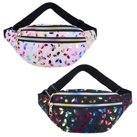 DKDDSSS 2 Pack Bum Bag, Waist Fanny Pack, Butterfly Waist Bag for Women, Fashion Waterproof Fanny Pack, with 2 Zipper Pockets and Adjustable Belt, for Women Ladies Girls