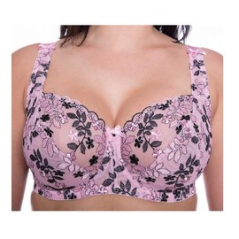Gem Women's Full Cup Lace Embroidered Plus Size Underwired Bra (Pink-Black, 38G)