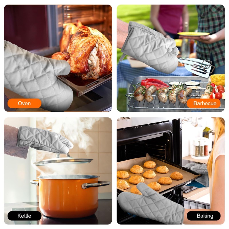 Silicone Oven Mitts, Heat Resistant 2PCS Oven Mitts with Soft