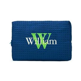 Monogrammed Waffle Cosmetic Bag with Name and Initial (Navy Blue)