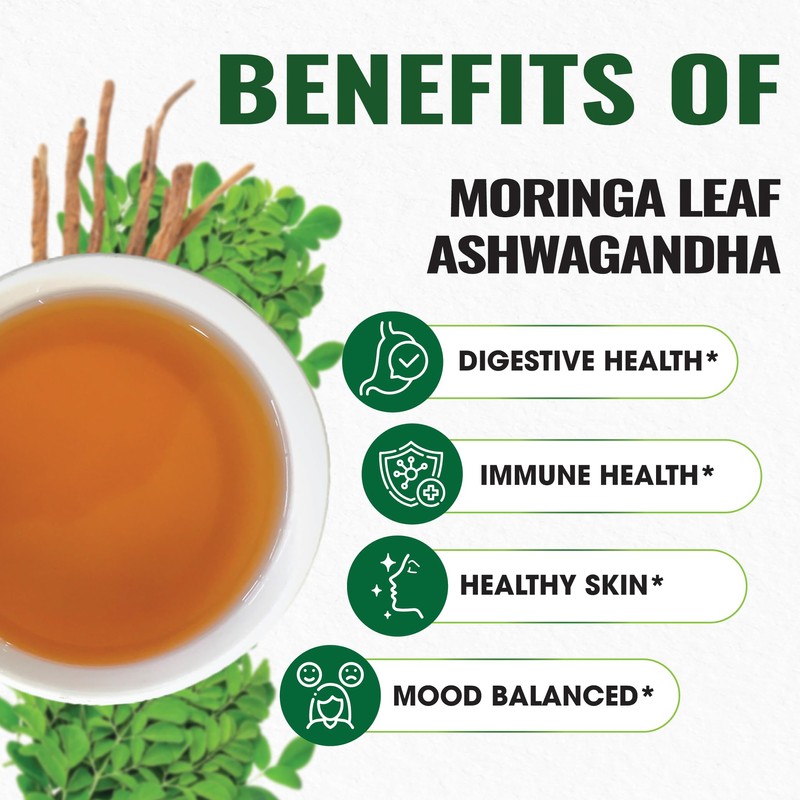 PENHOMENT Moringa Leaf Tea Bags with Ashwagandha - 40 Tea
