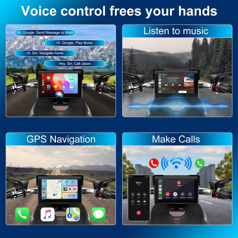 Motorcycle Carplay Screen for Apple carplay & Android Auto, 7"