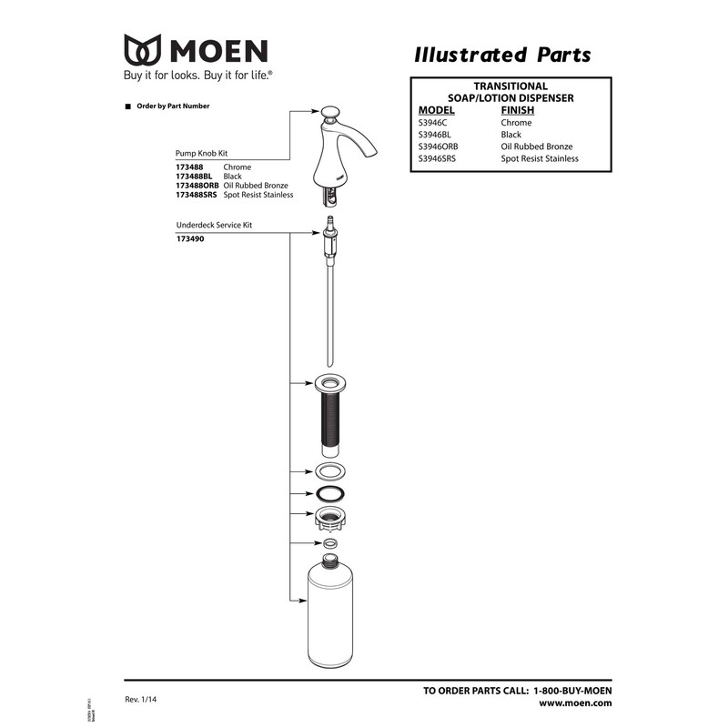 Moen S3946BG Transitional Deck Mounted Kitchen Soap Dispenser with Above