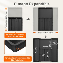 Lifewit Organizador de Cubiertos, Bandeja Expandible para Utensilios de Cocina, Soporte de Plástico Ajustable para Cucharas, Tenedores y Cuchillos, Sin BPA, 5-8 Ranuras, Negro