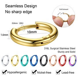 Adramata 8 Pairs 316L Surgical Stainless Steel Small Hoop Earrings for Men Women Hypoallergenic Huggie Hoop Earrings Cartilage Helix Lobes Sleeper Hoop Earrings Set 18G 20G 8mm/10mm/12mm/14mm