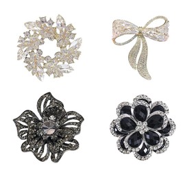 4Pcs Women's Crystal Rhinestone Flower Fashion Brooch Pins For Wedding Party Jewelry Gifts