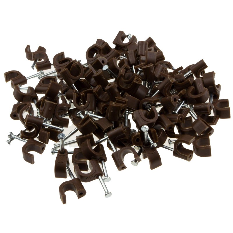 Round Brown 6 mm Cable Clips Secure Fasteners Cable [Pack