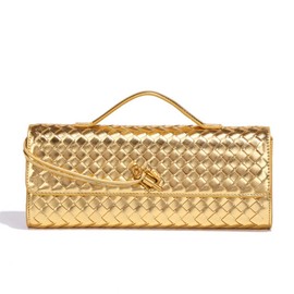 Handbags women Handmade Woven Evening Bag PU Leather Handbags clutch purses for women woven bags for women (Gold)