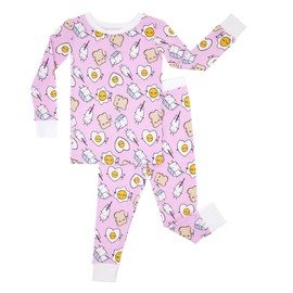 Little Sleepies Two-Piece Pajama Set for Boys & Girls, Soft Viscose from Bamboo Toddler Pajamas for Kids, Family Matching PJs, Pink Breakfast Buddies, 7-8