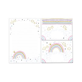 Writing Paper Set Letter Pad with Envelope for Girls Children Rainbow Animals Children's Motif Letter Paper Pad Lined (A5 Pad with 25 Sheets + 15 Envelopes)