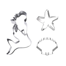 Mermaid Cookie Cutter Set - Set of 3 - Mermaid, Starfish and Seashell - Stainless Steel