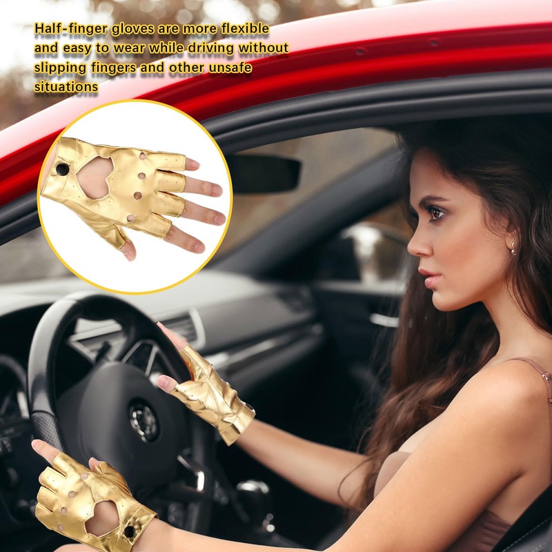 Sintege Punk Half Gloves Women Punk Half Finger PU Leather