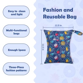 ALVABABY 3pcs Cloth Diaper Wet Dry Bags Waterproof Reusable with Two Zippered Pockets Travel Beach Pool Daycare Soiled Baby Items Yoga Gym Bag for Swimsuits or Wet Clothes 3L-ZM20A